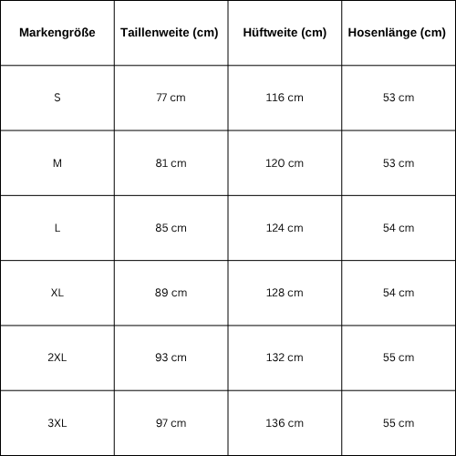 Size Guide for White jorts